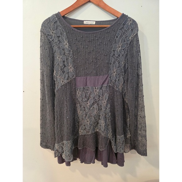 indigo soul Tops - Indigo Soul Whimsigoth Gray Mixed Media Lace Tunic Top Fairy Grunge Boho M